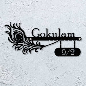 Laser Cut Peacock Feather Steel Name Plate